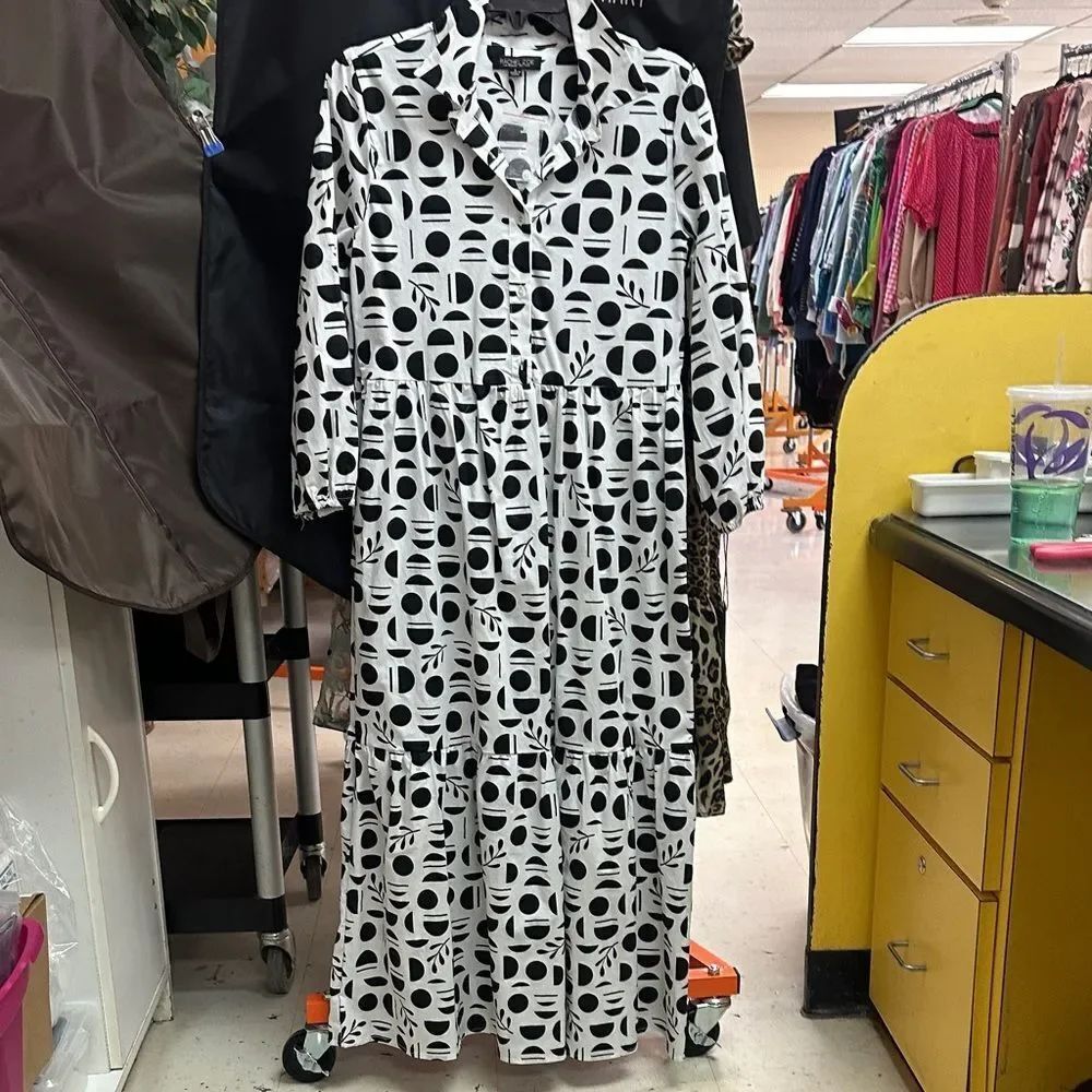 Rachel Zoe Monochrome Long Sleeve Dress